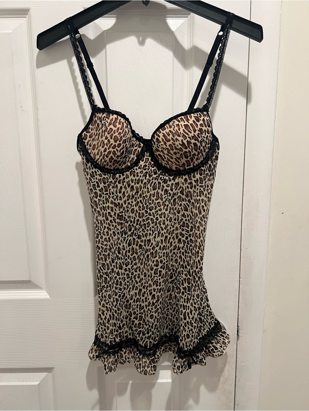 Vintage Y2K Rampage Leopard Print Mesh Babydoll Chemise Size Medium